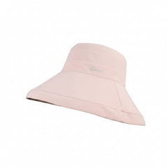 Blush pink wide-brim sun hat, CACCUS logo band, stitched crown with tapered brim