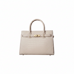 Rice white crocodile-embossed leather top handle handbag with gold clasp