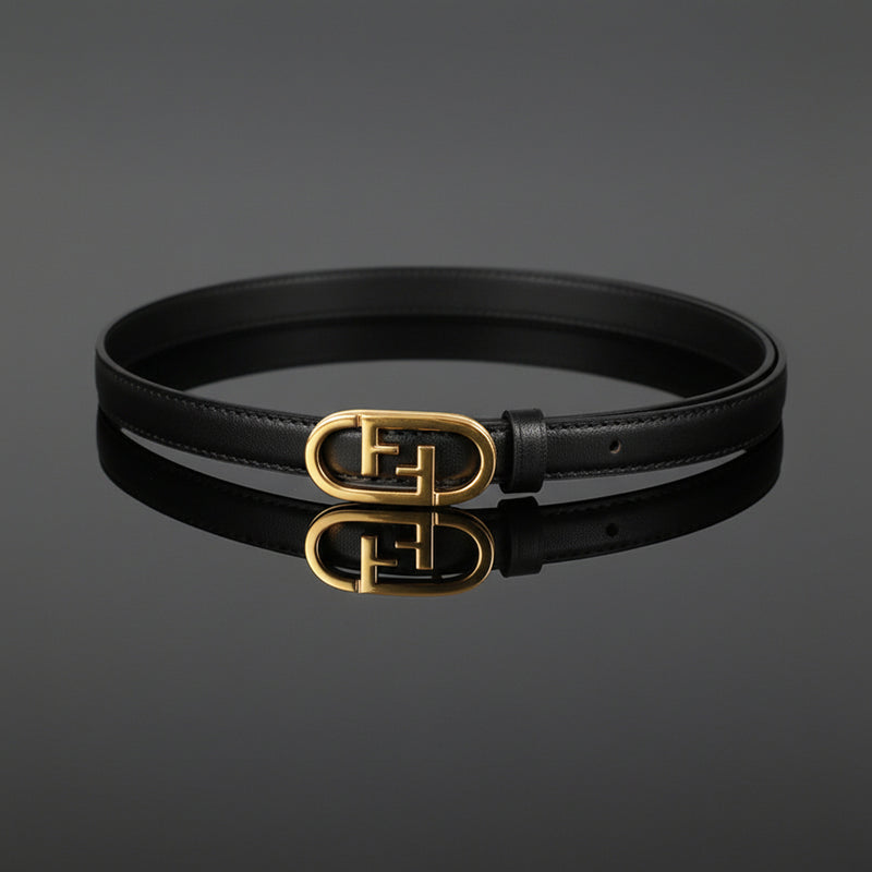 Black leather belt with gold-tone double buckle and adjustment holes