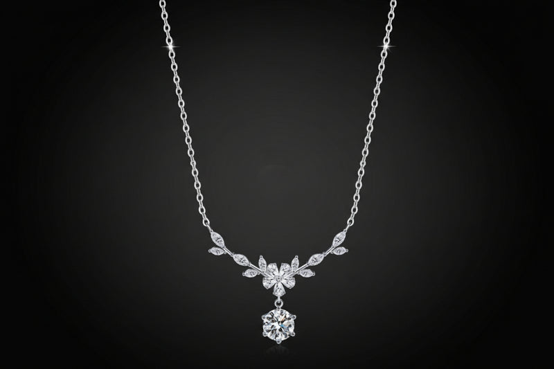 Botanica Leaf Necklace — 1 Carat Moissanite 925 Sterling Silver