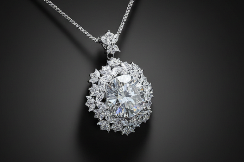 Luminary Halo Necklace — 10 Carat Moissanite & Zircon 925 Sterling Silver