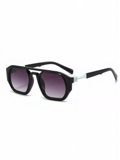 Octagon-frame sunglasses with black frames and purple gradient lenses